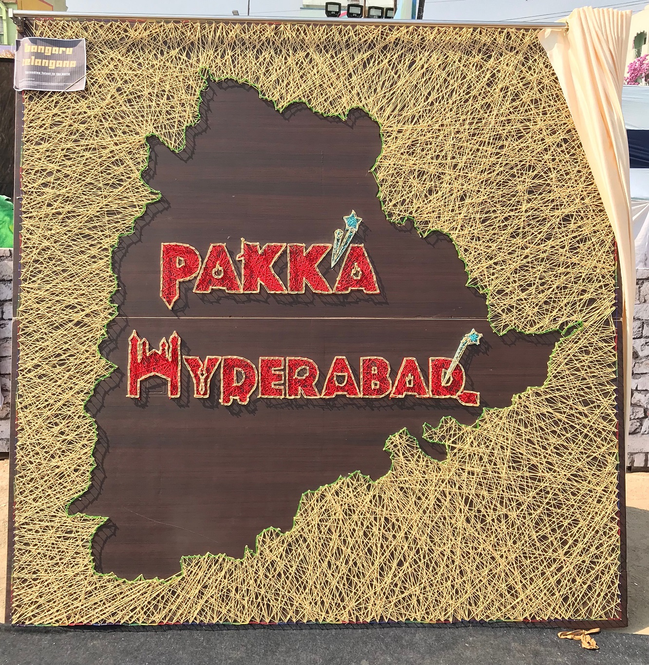 String art of Telangana state at Pakka Hyderabad carnival